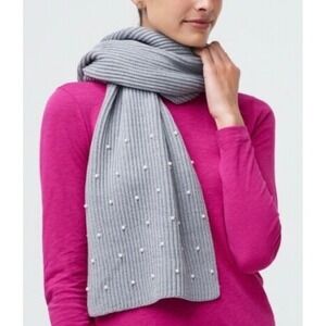 J. Crew Pearl Studded Gray Knit Scarf, 84"x12"‎